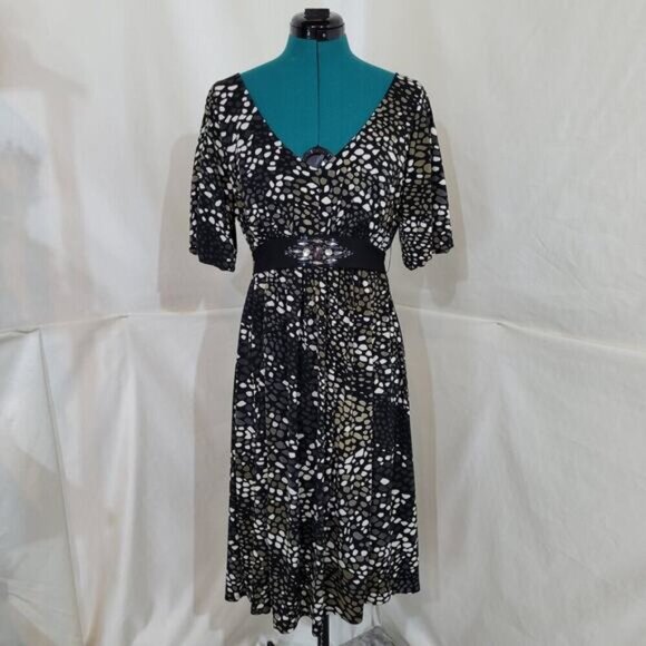 S.L. Fashions Pebble Pattern‎ Dress with Rhinestone Waist Belt - Size 14 - Picture 2 of 8